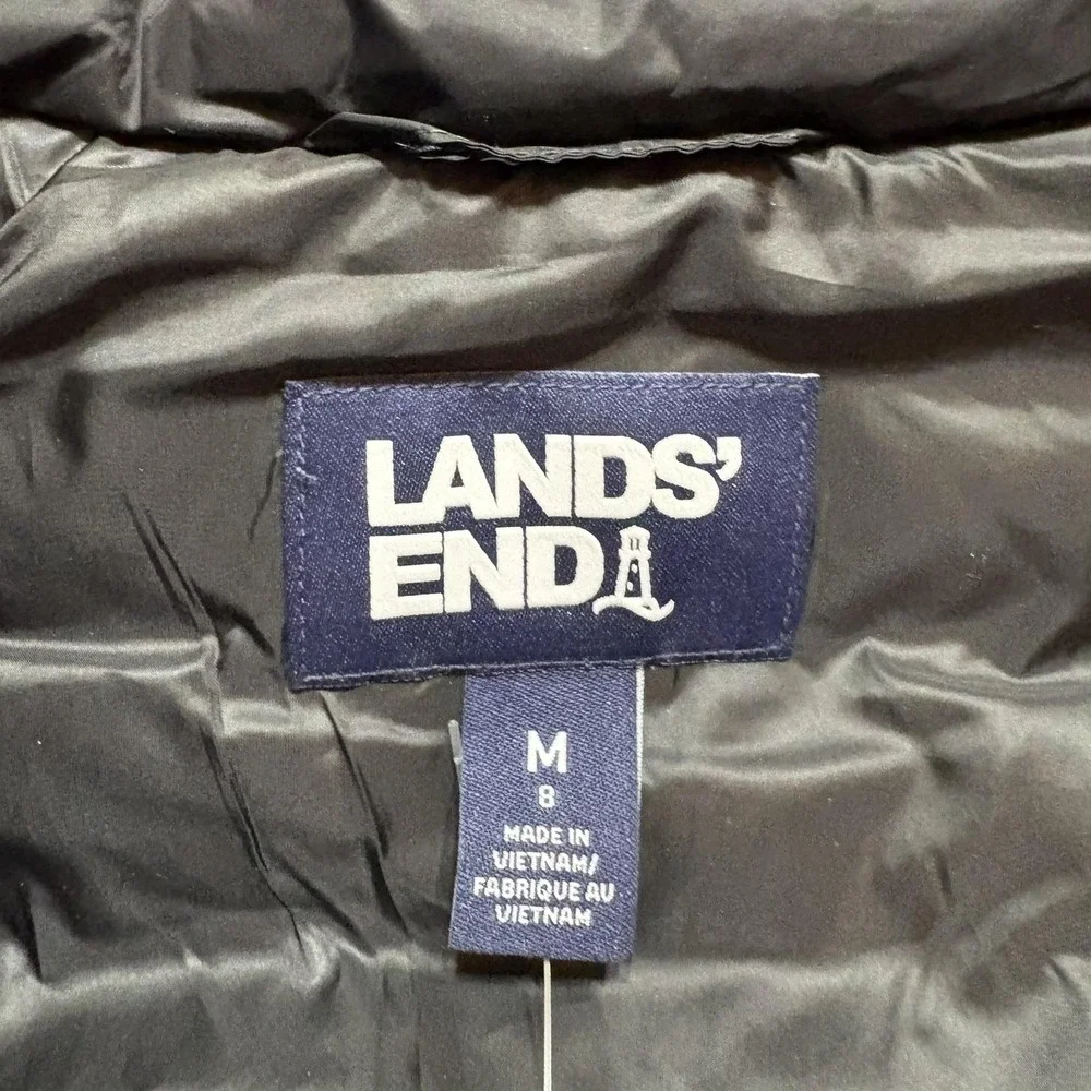 Lands End Puffer Vest NWT Kids M 8 Black Quilted PrimaLoft Insulated Winter Warm
